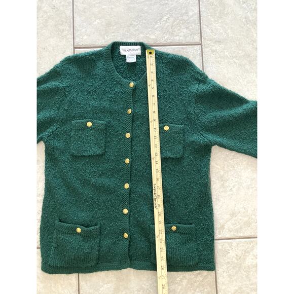 Vintage Tanner Cardigan Knit Woolite Womens Large Green Gold Buttons Grandma - Picture 4 of 8